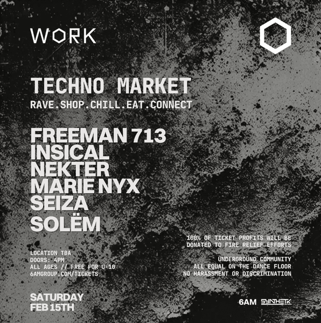 SATURDAY, FEBRUARY 15th, WORK x Techno Market: Charity Event