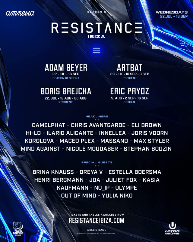 RESISTANCE Ibiza Returns with Adam Beyer, ARTBAT, Boris & Eric Prydz