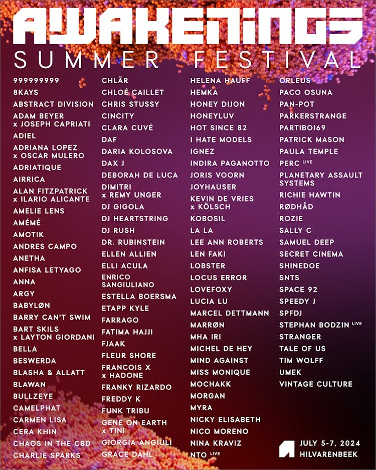 Awakenings Summer Festival Unveils Its 2024 Line Up